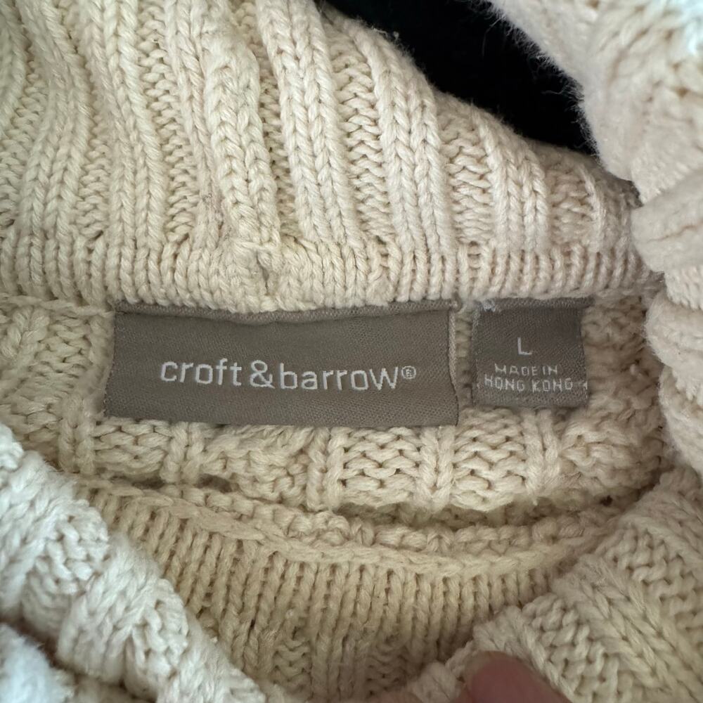CROFT & BARROW Sweater Large Cable Knit Turtle Neck Cotton Irish Fisherman - Picture 9 of 12